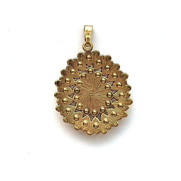 Vintage Peacock Teardrop Pendant, gold plated with beads - Picture 3 of 6